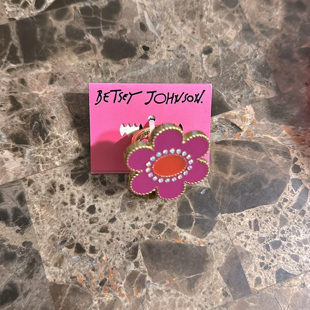 Betsey Johnson Ring, Gold + Magenta + Orange + Silver